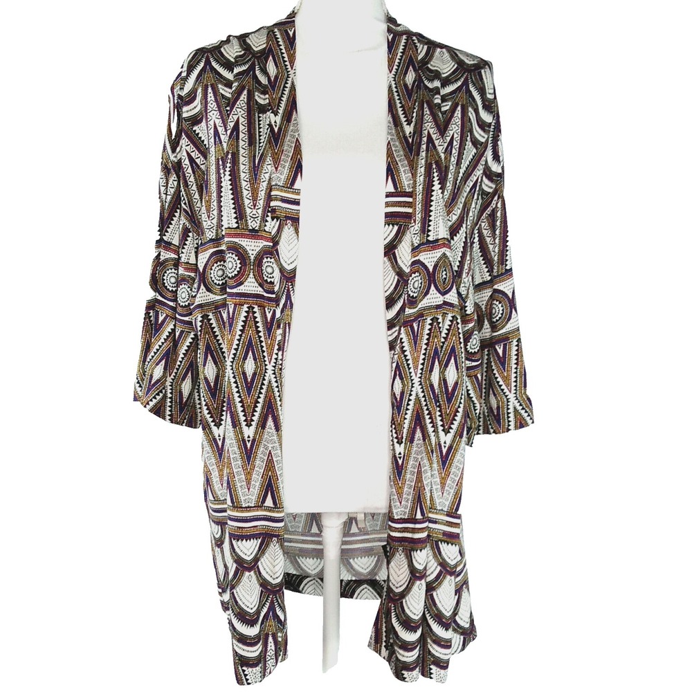 H&M Womens Size XS Cardigan Top Open Front Oversized Light Cover Up Geometric
